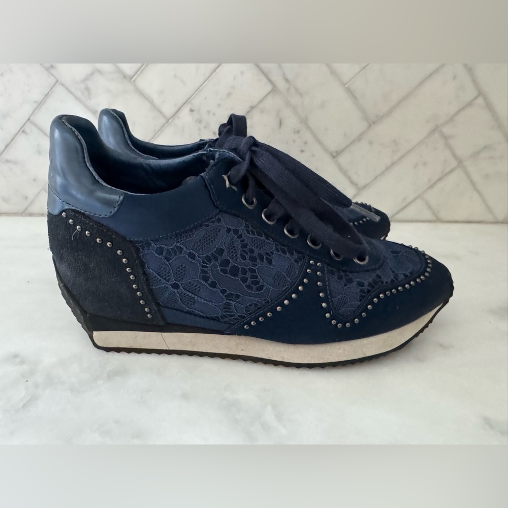 Ash Navy Lace & Stud Casual Sneakers Size 8